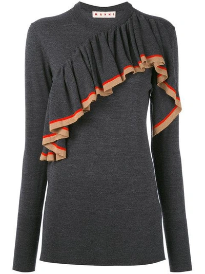 Marni Knitted Jersey Ruffle Top In Multicolor