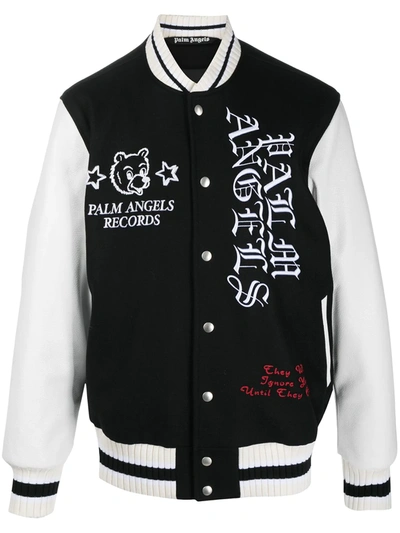 Palm Angels Patch-detail Embroidered Varsity Jacket In Black