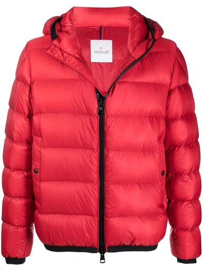 Moncler Men's Provins Puffer Jacket With Contrast Logo Hood In Red
