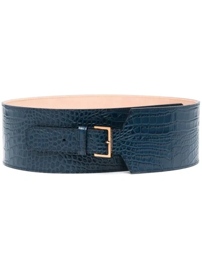 Agnona Crocodile-effect Leather Belt In Blue