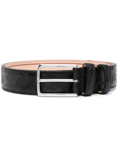 Etro Textured Paisley-pattern Belt In Black