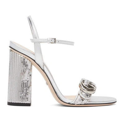 Gucci Silver Sequin Marmont High Heeled Sandals In 8174 Silver