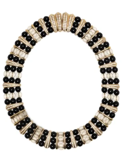 Pre-owned Dior 1990s  Rhinestone-embellished Beaded Necklace In Black