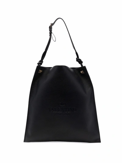 Valentino Garavani Large Flat Leather Tote Bag In Black