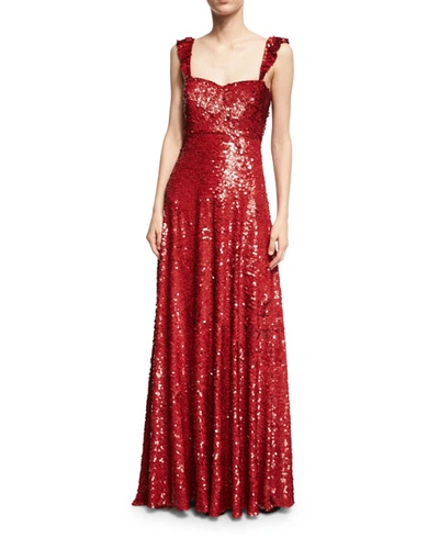 Valentino Sleeveless Sequined Silk Sweetheart Gown, Red
