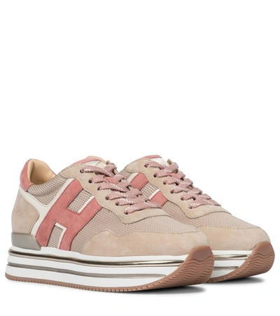 Hogan Midi H222 Sneakers In Suede With Technical Fabric Inserts In Nude And  Neutrals | ModeSens
