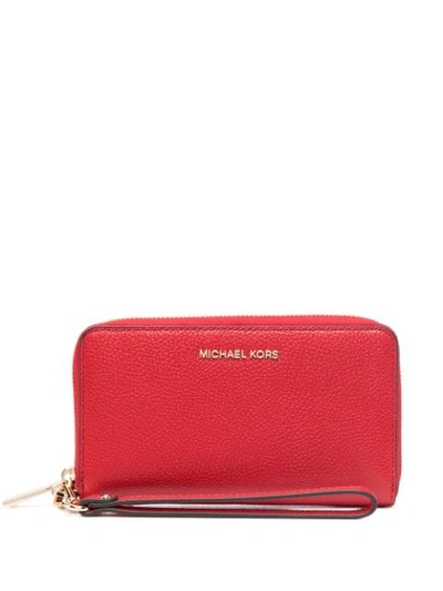 Michael Michael Kors Pebbled-effect Leather Wallet In Red