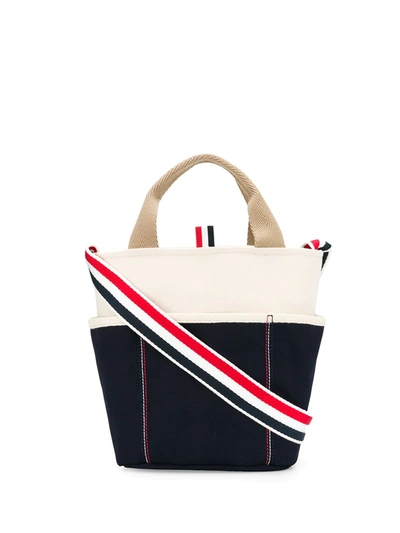 Thom Browne Large Double-face Canvas Bucket Bag In Blue