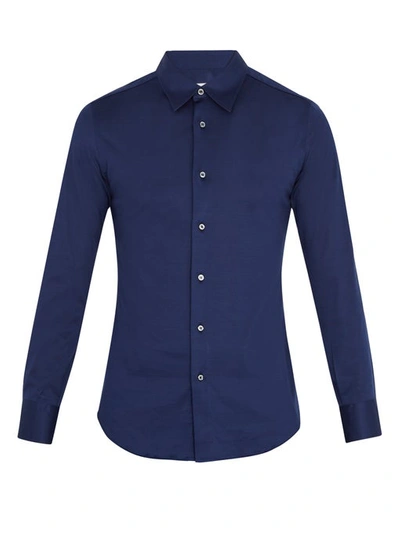 Brioni Long-sleeved Cotton-jersey Shirt In Navy