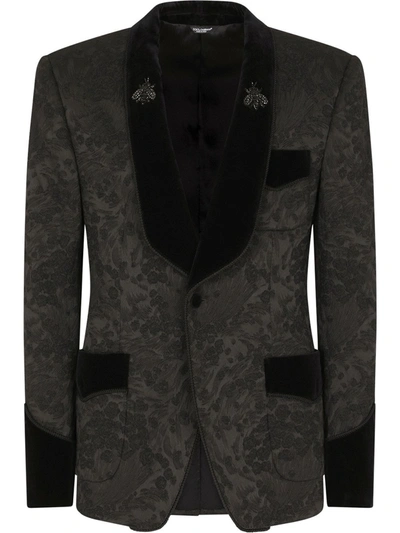 Dolce & Gabbana Floral Jacquard Single-breasted Blazer In Black