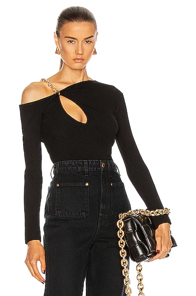 Nicholas Paloma Cutout Chain-trimmed Ribbed-knit Sweater In Black