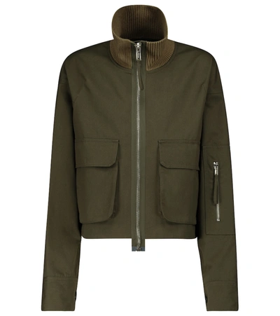 Helmut Lang Cropped Ribbed Knit-trimmed Canvas Jacket In Army Green