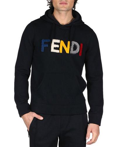 Fendi Shearling-logo Pullover Hoodie In 