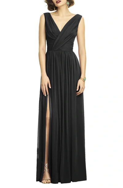 Dessy Collection Surplice Ruched Chiffon Gown In Black
