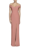 Dessy Collection Off The Shoulder Crossback Gown In Desert Rose