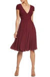 Dress The Population Corey Chiffon Fit & Flare Cocktail Dress In Burgundy