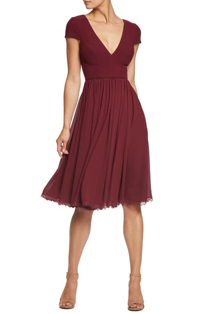 Dress The Population Corey Chiffon Fit & Flare Cocktail Dress In Red