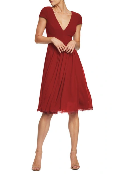 Dress The Population Corey Chiffon Fit & Flare Cocktail Dress In Garnet