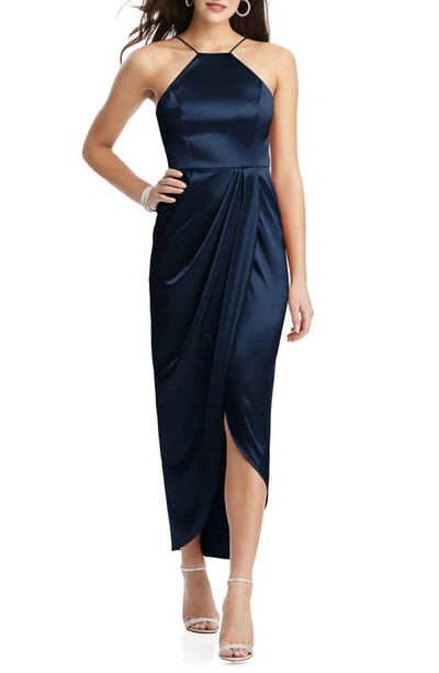 After Six Bow Halter Neck Stretch Satin Gown In Midnight