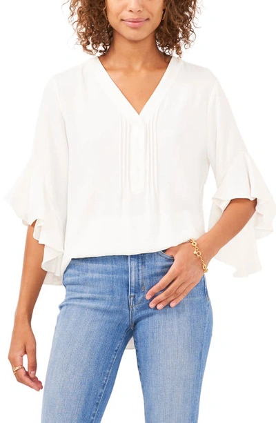 Vince Camuto Women's Ruffle Sleeve Henley Blouse In New Ivory