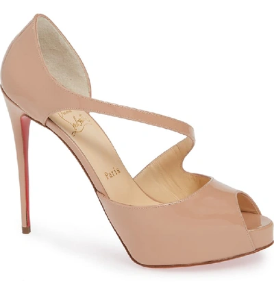 Christian Louboutin Catchy Two 120 Patent Leather Peep Toe Pumps In Nude