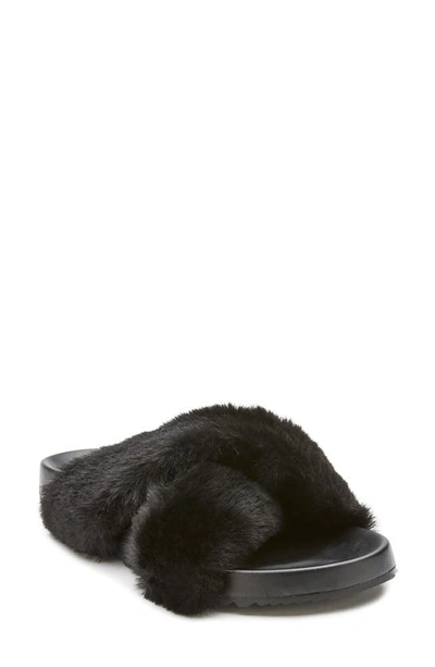Coconuts By Matisse Seasons Faux Fur Slide Sandal In Black Faux Fur