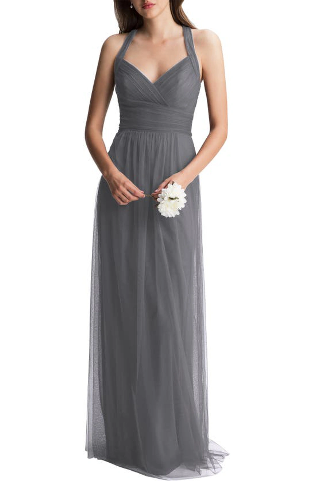 nordstrom grey bridesmaid dresses Odelle Tie Back Chiffon Maxi Bridesmaid Dress