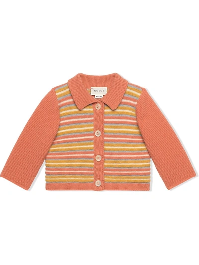 Gucci Baby Striped Wool Cardigan In Pink