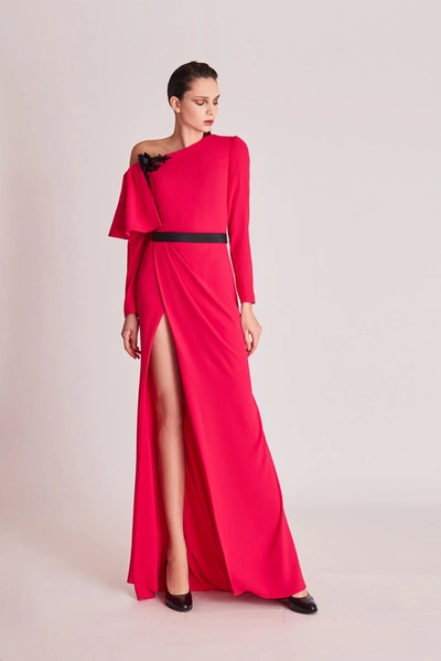 Gatti Nolli By Marwan Long Sleeve Asymmetrical Slit Gown
