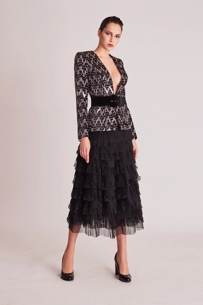 Gatti Nolli By Marwan Long Sleeve Embellished Top And Tiered Skirt