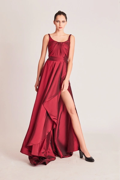 Gatti Nolli By Marwan Sleeveless Scoop Neck Slit Gown In Red