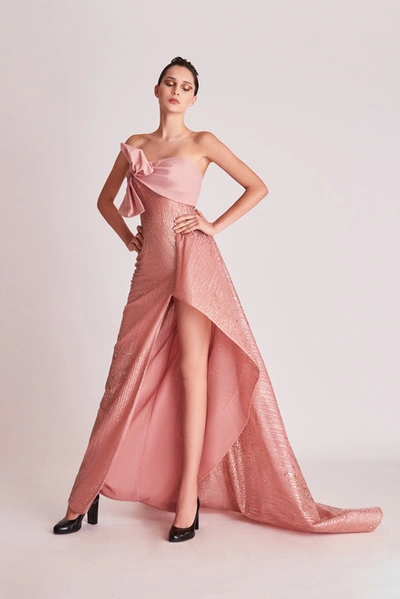 Gatti Nolli By Marwan Strapless Embellished Slit Gown In Pink