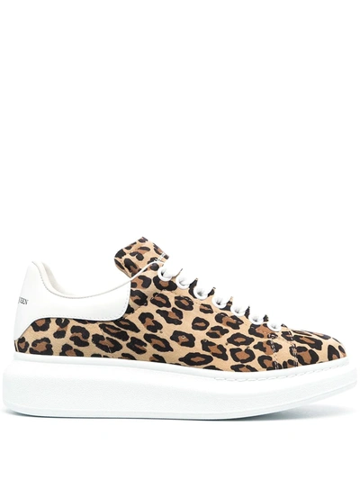 Alexander Mcqueen Kids' Oversized Leopard-print Leather Sneakers In Beige