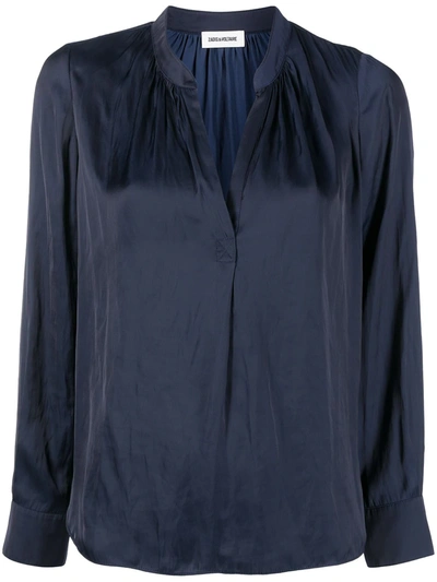 Zadig & Voltaire Tink Long-sleeve Satin Tunic In Dark Blue