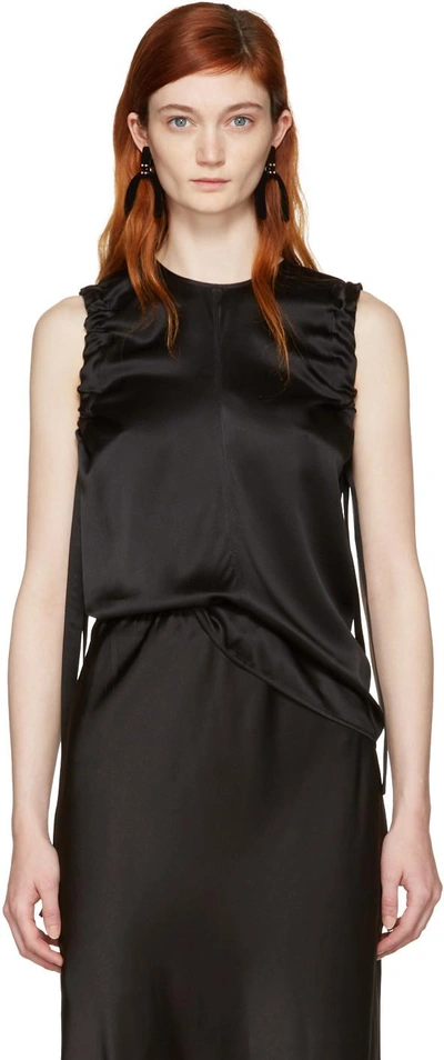 Helmut Lang Black Armhole Ruched Silk Tank Top