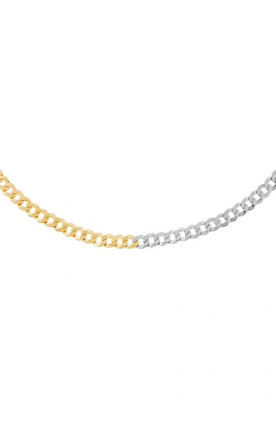 Adinas Jewels Two Tone Flat Curb Necklace In 14k Gold Plated Over Sterling Silver In Gold/silver