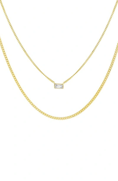Adinas Jewels Cubic Zirconia Baguette Double Chain Necklace In Gold