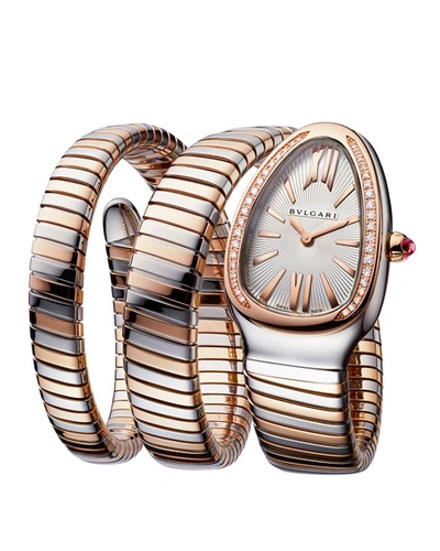 Bvlgari Women's Serpenti Tubogas Two-tone & Diamond Double Twist Watch In Stainless Steel
