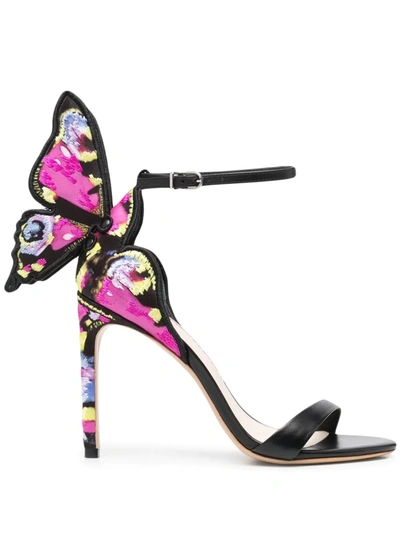 Sophia Webster Chiara Butterfly-wing Embroidered Sandals In Black