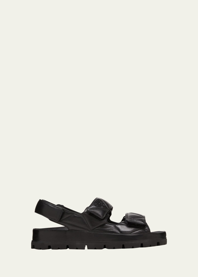Prada Slingback Quilted Logo Sandals In Black