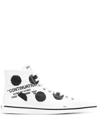 Prada Point-toe Polka Dot Canvas High-top Sneakers In White