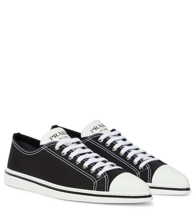 Prada Point-toe Canvas Trainers In Black
