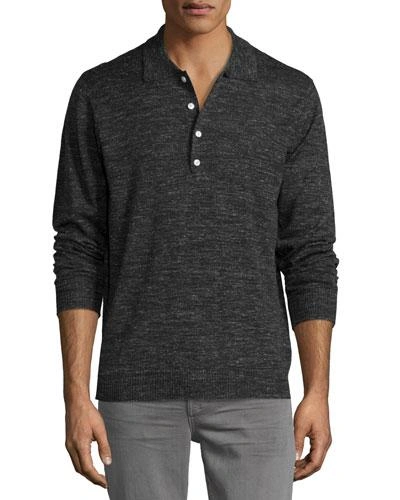 7 For All Mankind Long-sleeve Polo Sweater, Dark Charcoal