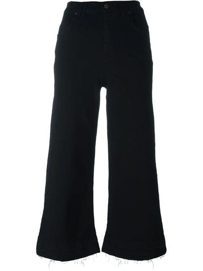 7 For All Mankind Wide Leg Cropped Jeans - Black