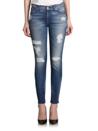 7 For All Mankind Ankle Skinny Distressed Jeans In Authentic Light