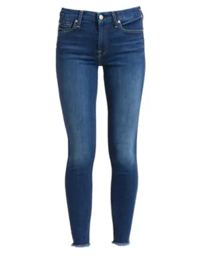 7 For All Mankind The Ankle Skinny Jeans With Raw Hem, Indigo In New Lux Reign