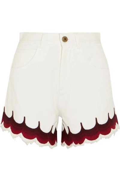 Chloé Scalloped Embroidered Denim Shorts