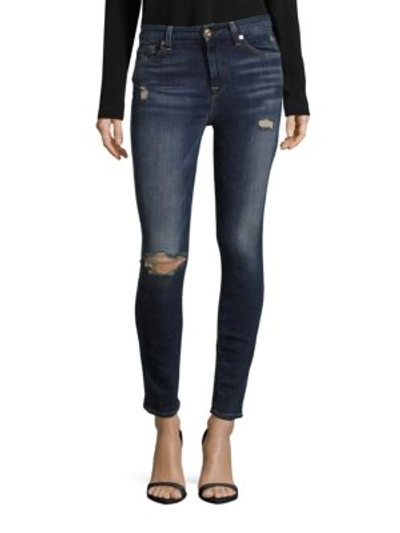 7 For All Mankind Gwenevere Distressed Skinny Jeans In Medium Blue