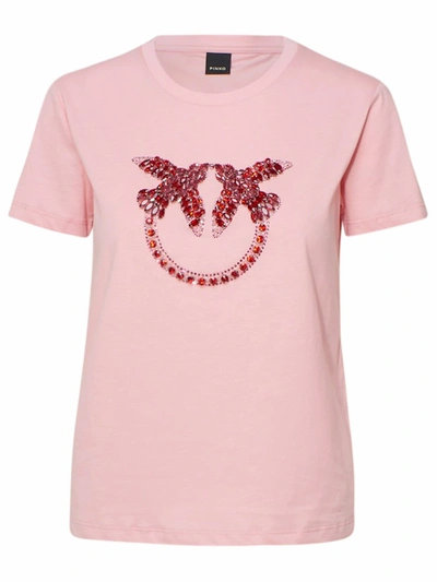 Pinko Quentin T-shirt Love Birds Embroidery In Pink