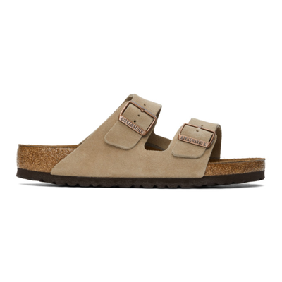 Birkenstock Taupe Suede Soft Footbed Arizona Sandals In Brown | ModeSens